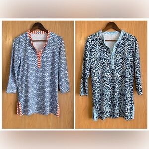 Two Blue Patterned Women's Tunic Top
